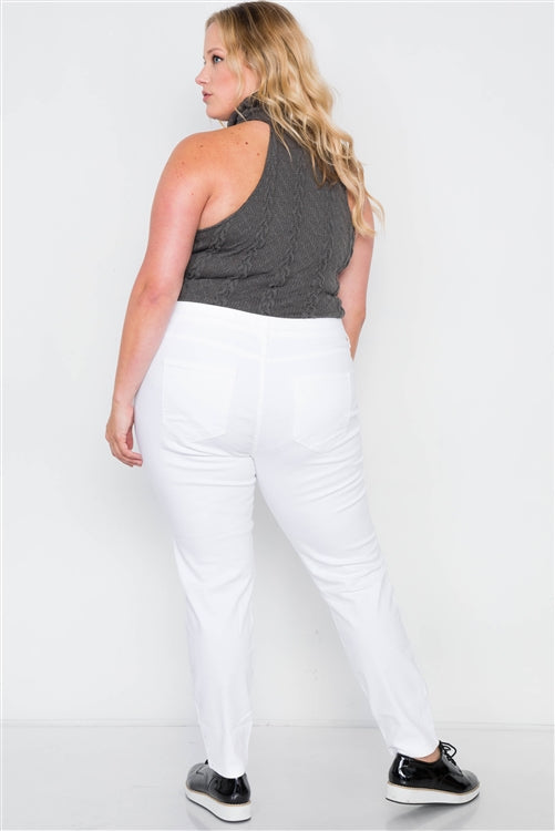 Cotton Spandex White Plus Size Distressed Skinny Jeans