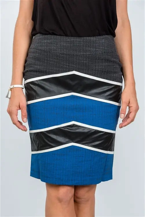 Blue Color-Block Pencil Skirt