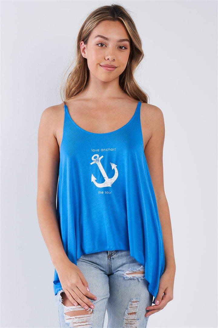 French Blue Sleeveless "Love Anchor, The Soul" Scoop Neck Tank Top