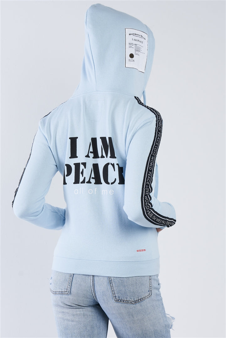 Baby Blue "I Am Peace, All Of Me" Graphic Long Sleeve Hoodie