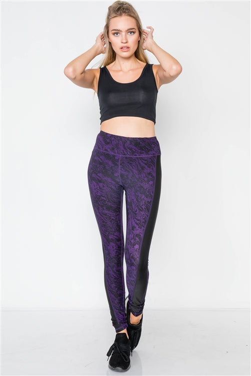 Jet Black Blackberry Watercolor Sporty Active Legging