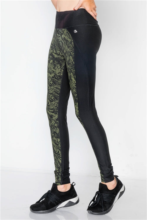 Jet Black Riffle Green Watercolor High-Rise Legging