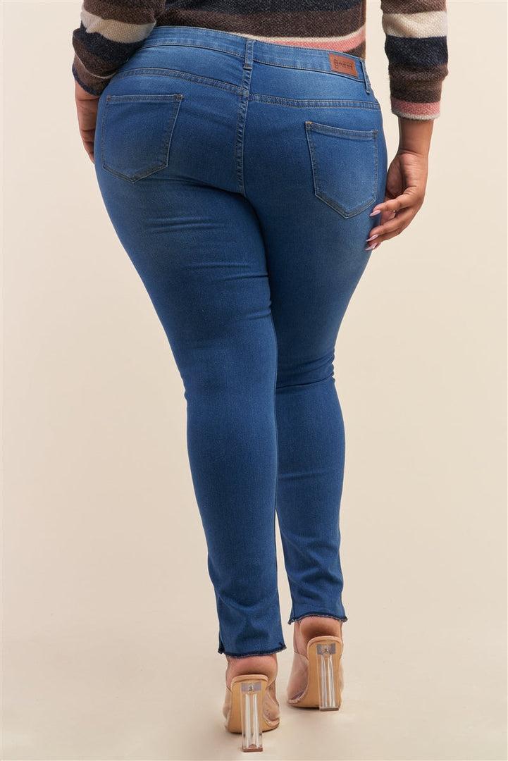 Plus Size Light Blue Low-Rise Ripped Denim Pants