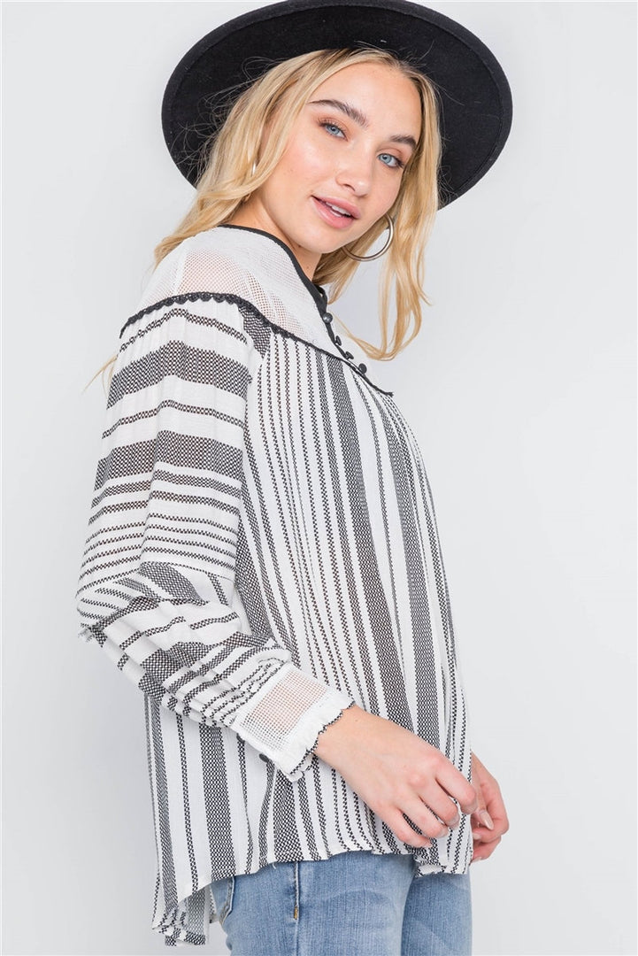 Ivory Stripe Mash Combo Black Top