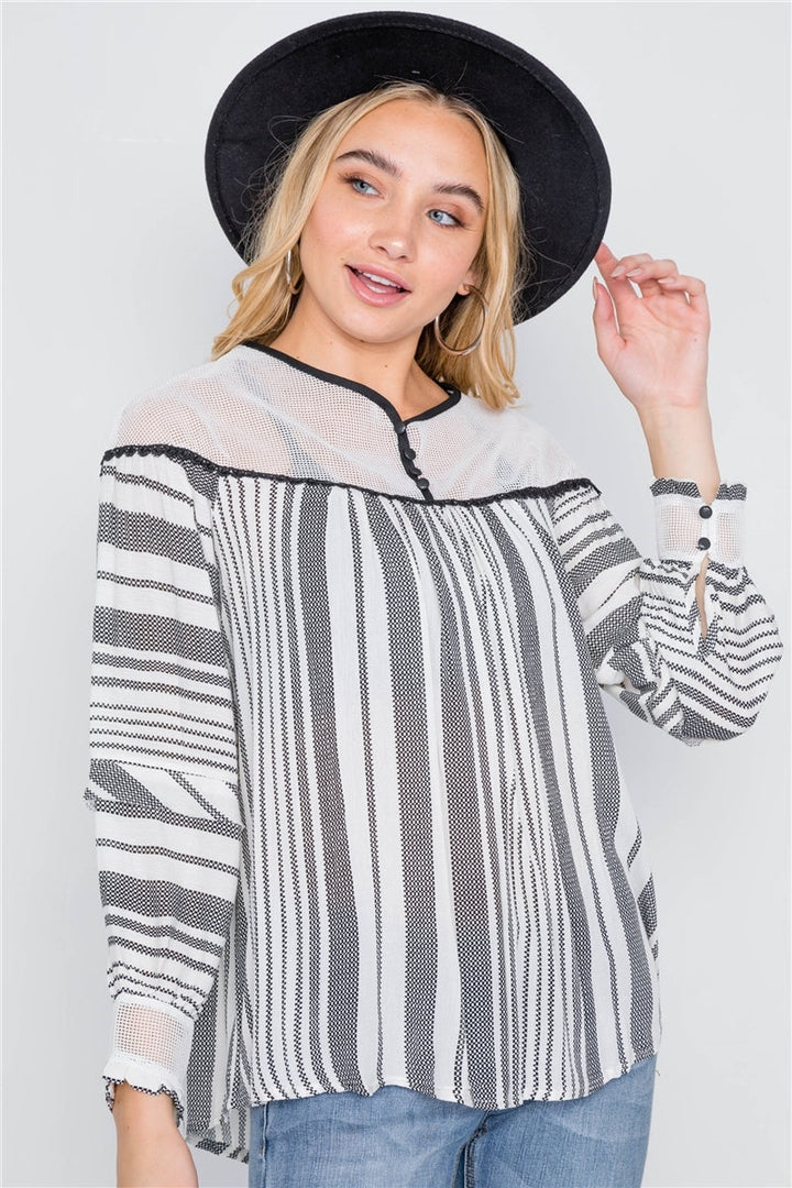 Ivory Stripe Mash Combo Black Top