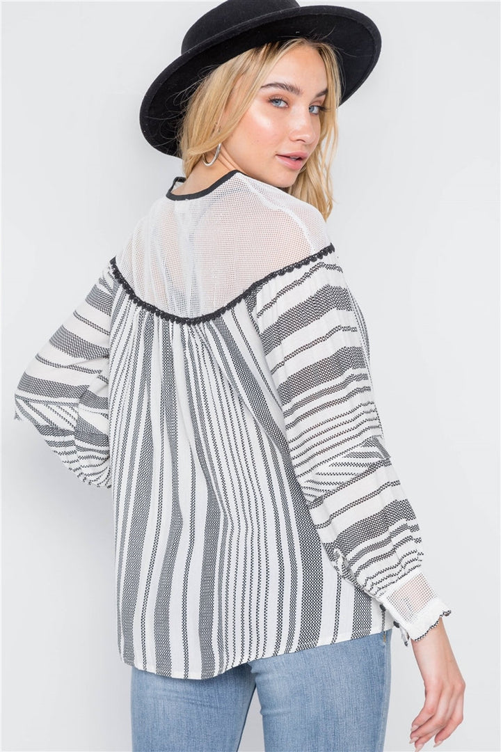 Ivory Stripe Mash Combo Black Top