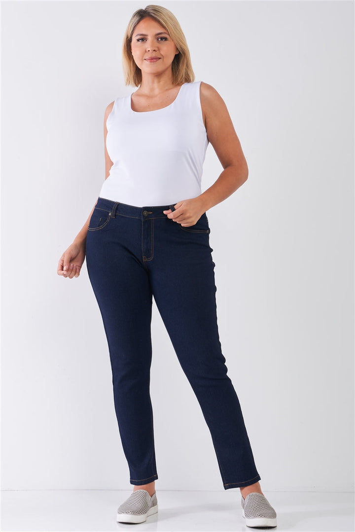 Junior Plus Dark Blue Denim Mid-Rise Skinny Jeans