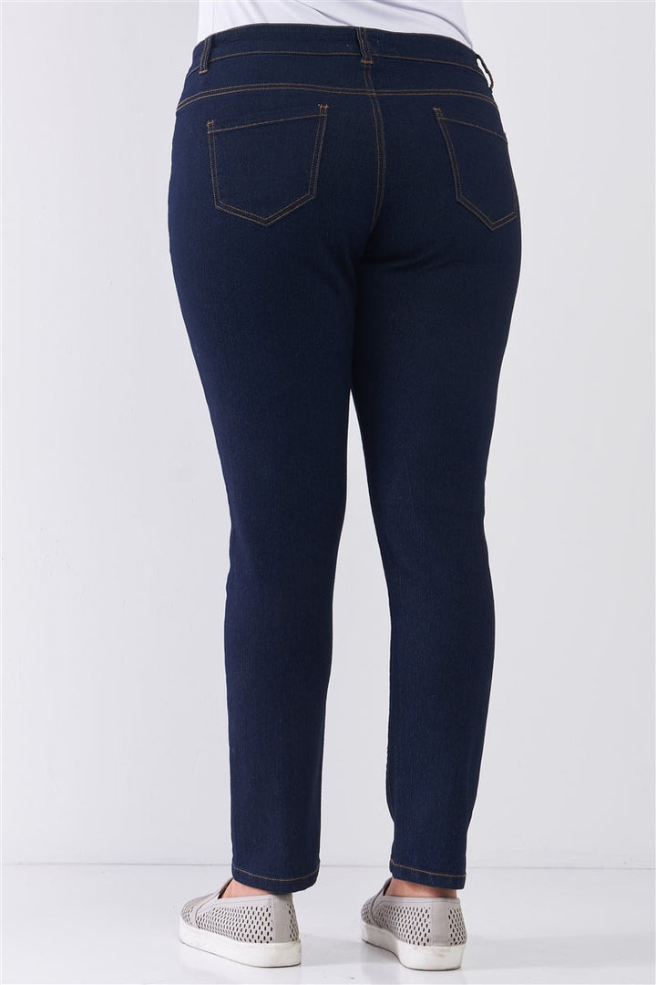 Junior Plus Dark Blue Denim Mid-Rise Skinny Jeans