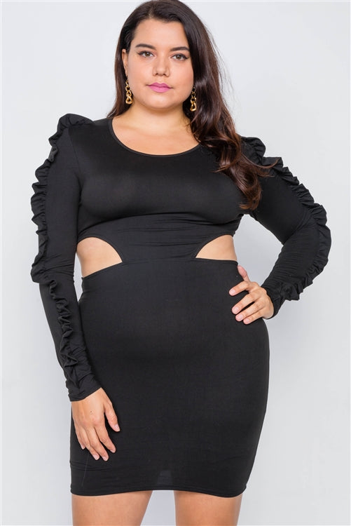 Plus Size Black Cut-Out Mini Dress