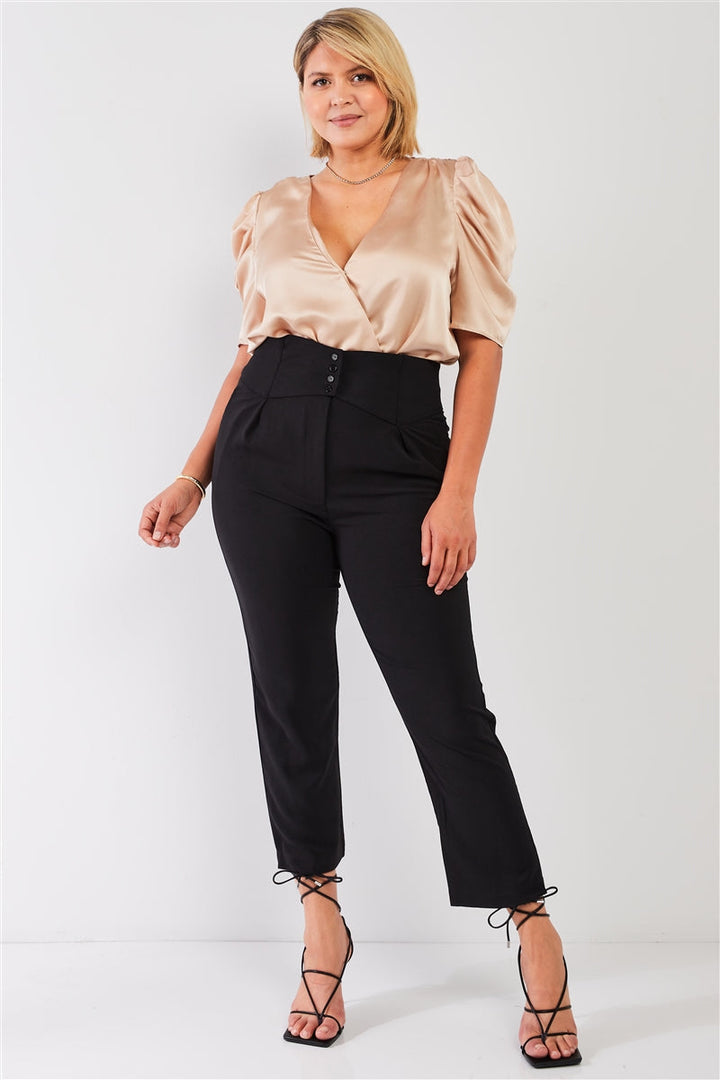 Junior Plus Black High-Waisted Classic Pegged Pants