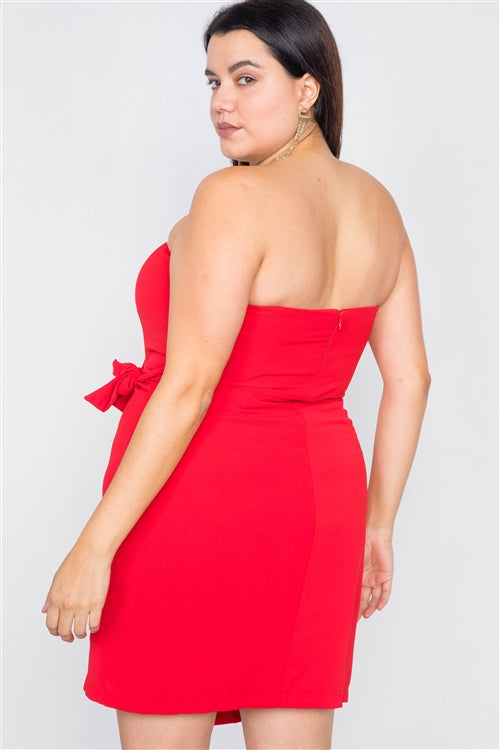 Plus Size Red Sleeveless Mock Wrap Mini Chic Dress