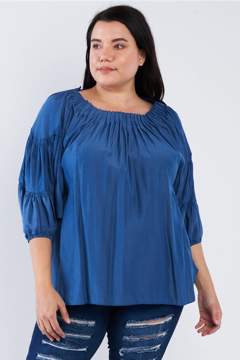 Junior Plus Size Blue Boho Top