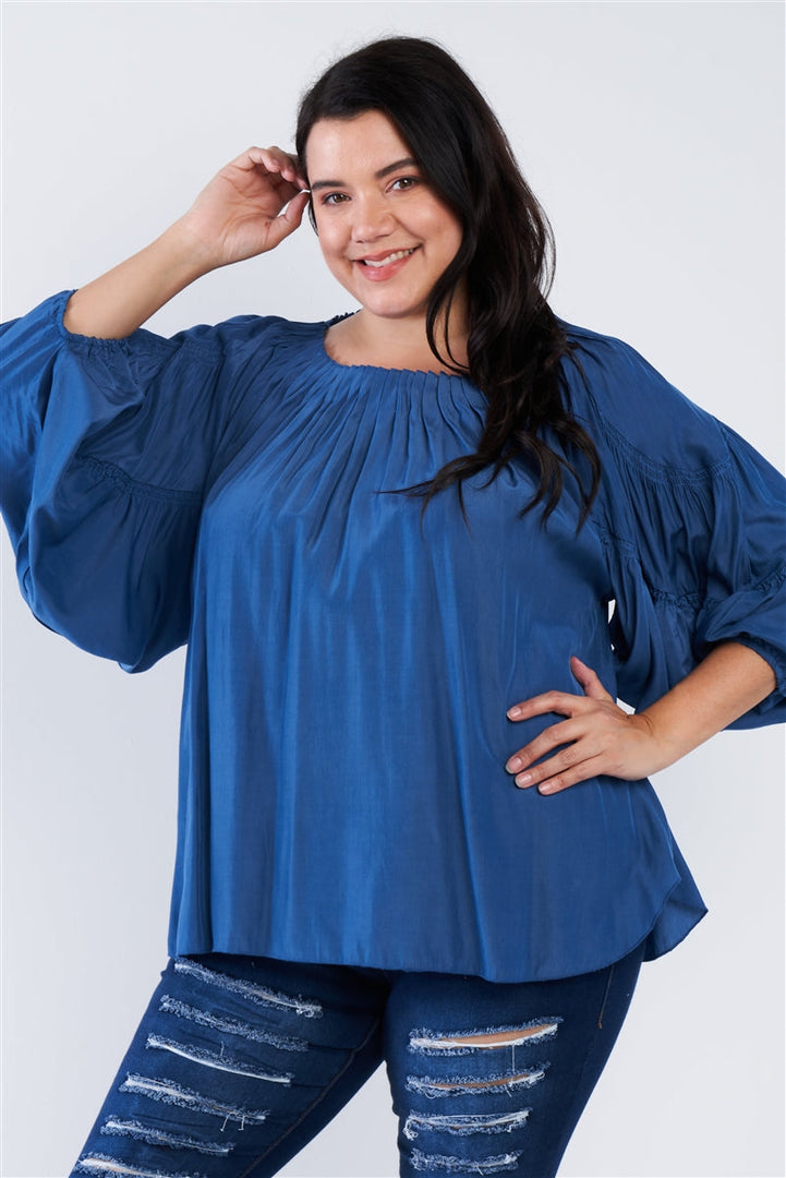 Junior Plus Size Blue Boho Top