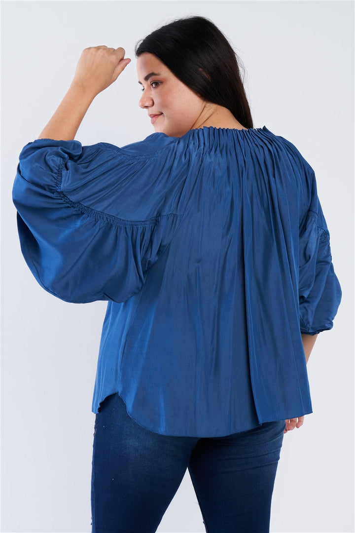 Junior Plus Size Blue Boho Top