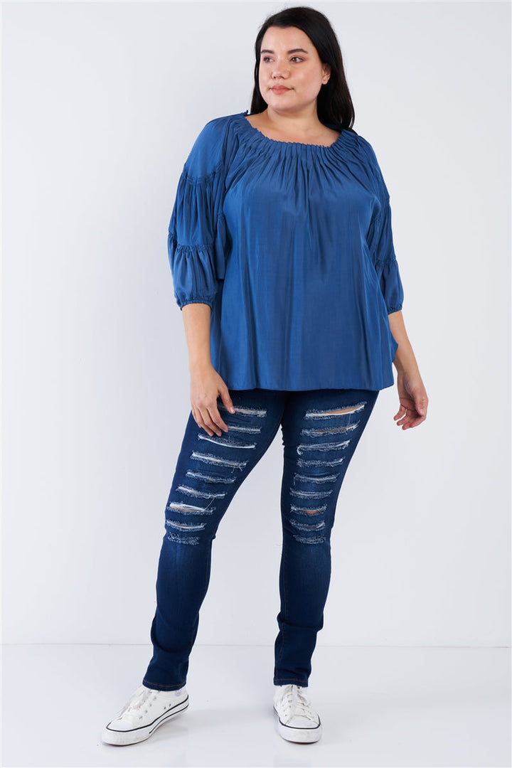 Junior Plus Size Blue Boho Top