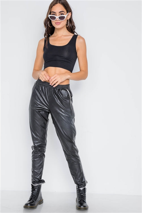 Black Vegan Leather Mid-Rise Pants