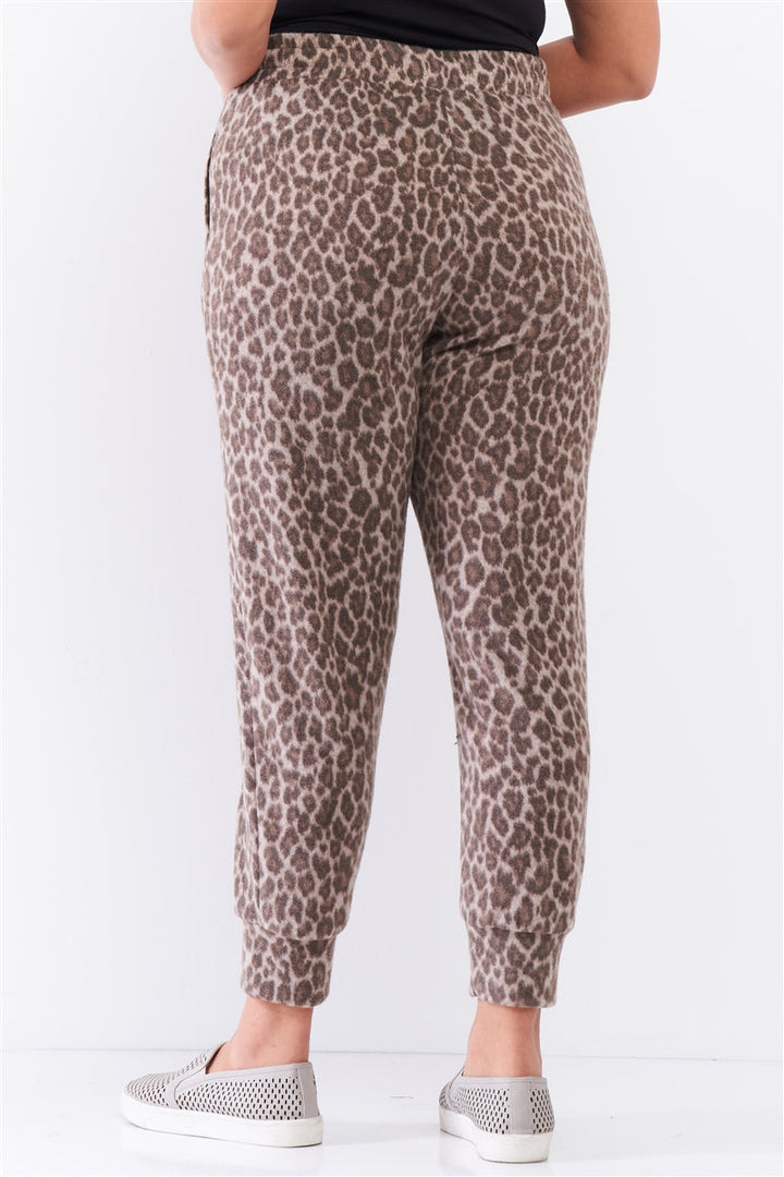 Taupe Brown Leopard Print Self-Tie High Waist Super Soft Lounge Pants