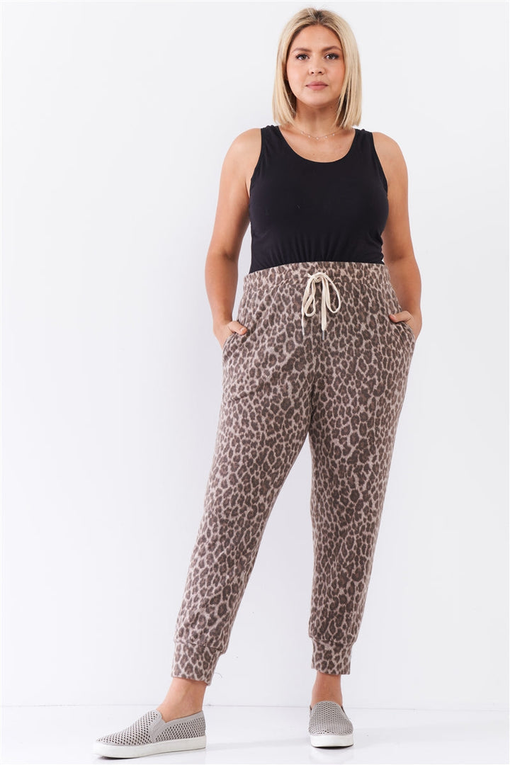 Taupe Brown Leopard Print Self-Tie High Waist Super Soft Lounge Pants