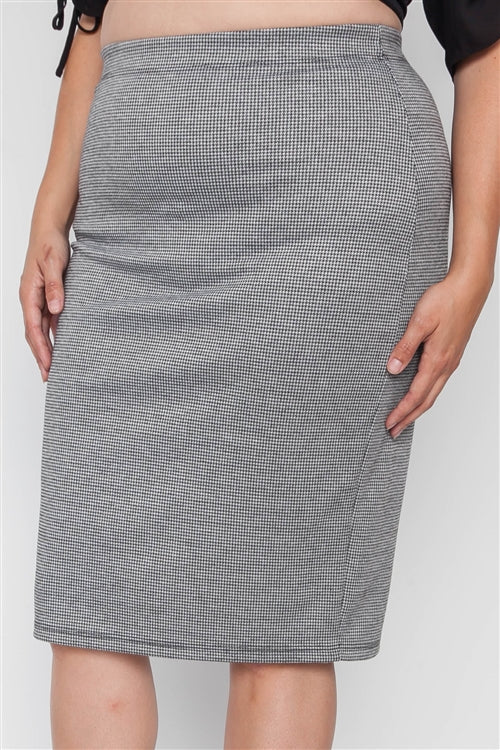 Plus Size Black White Plaid Pencil Skirt