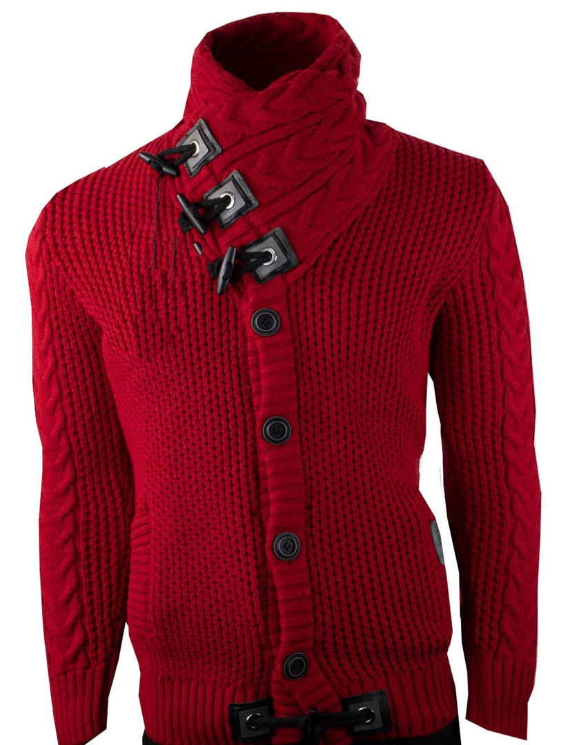 Sweaters for Men Bottom up Neck Straps Red Long Sleeve – Vercini Cardigan - Made in Turkey - 100% Acrylic