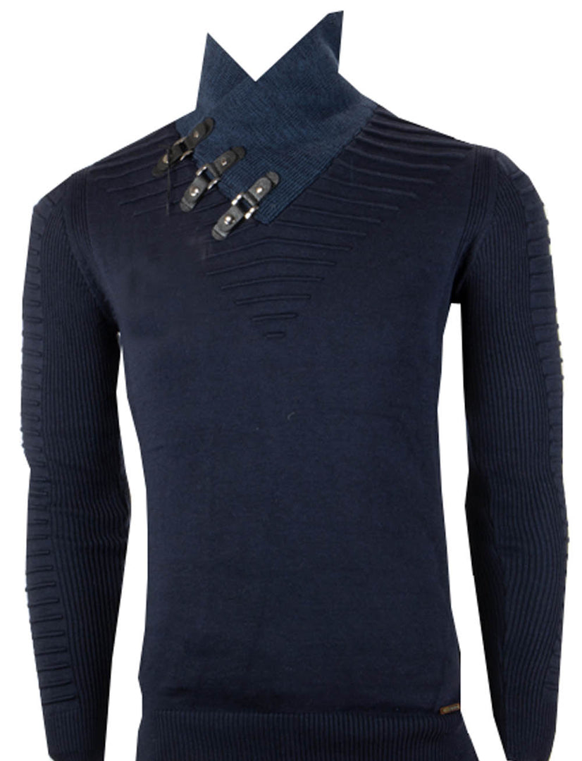 Sweaters for Men Pullover Navy with Light Blue Neck Long Sleeves – Vercini Cardigan - Made in Turkey - 100% Acrylic