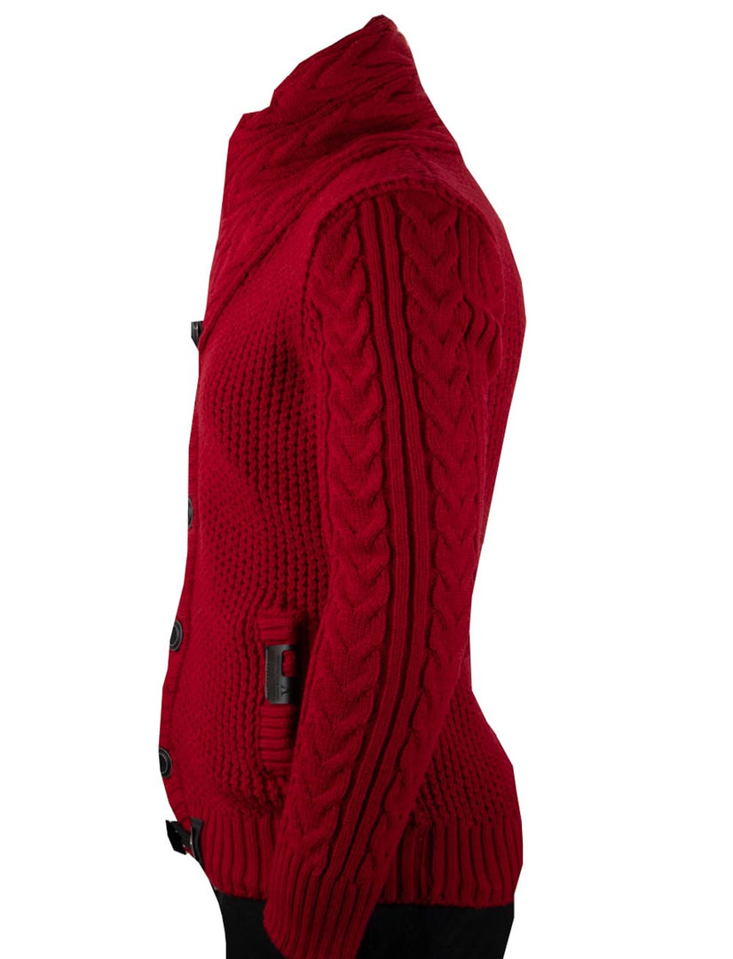 Sweaters for Men Bottom up Neck Straps Red Long Sleeve – Vercini Cardigan - Made in Turkey - 100% Acrylic