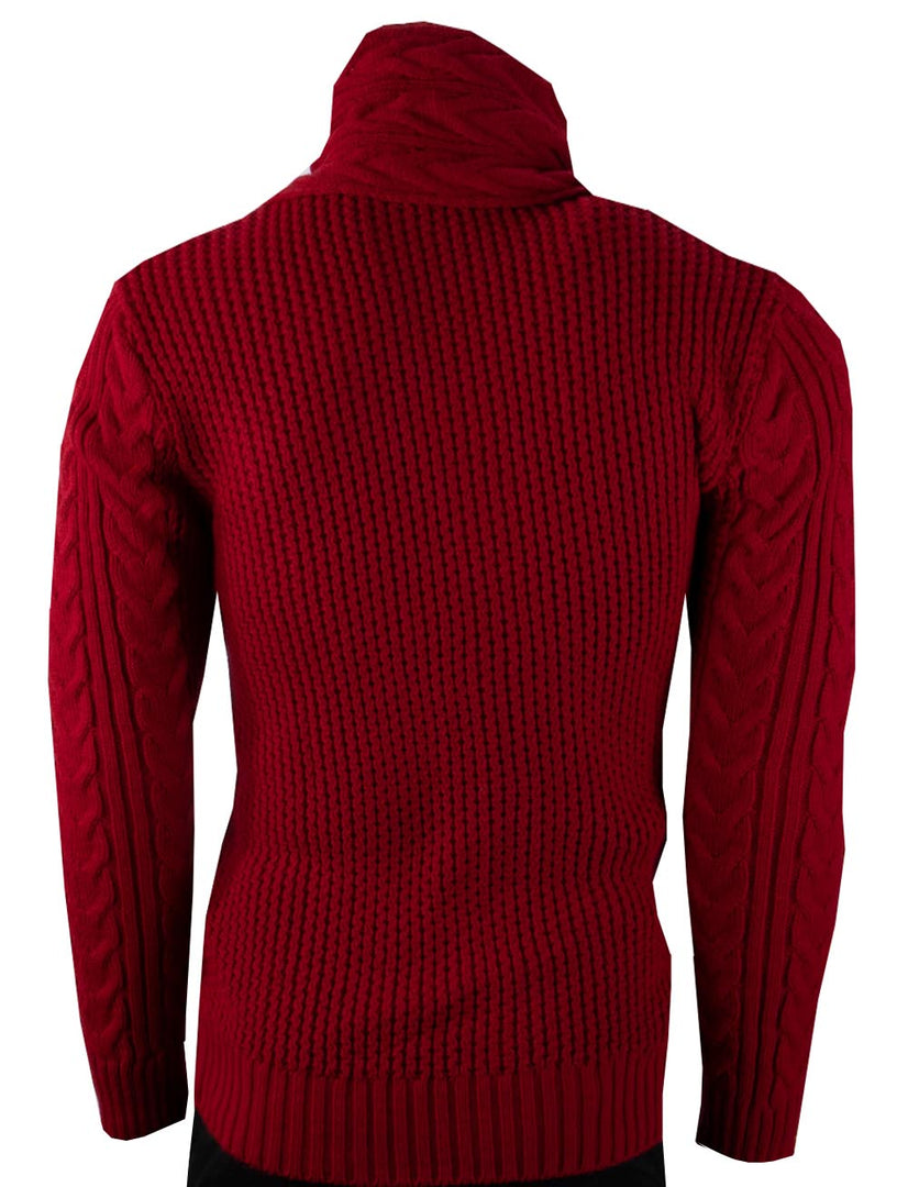 Sweaters for Men Bottom up Neck Straps Red Long Sleeve – Vercini Cardigan - Made in Turkey - 100% Acrylic