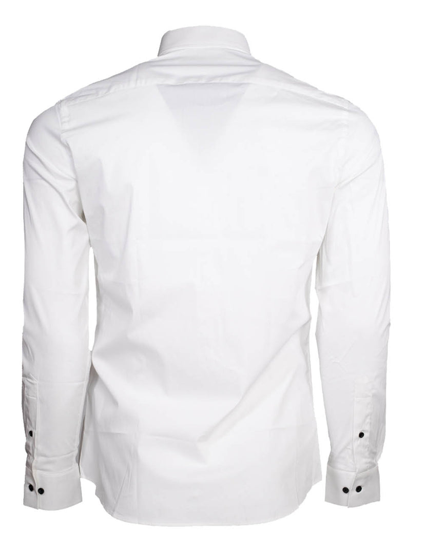 Men’s Casual Shirt 100% Cotton – Long Sleeve White Dress Shirt with Black Button Downs – Slim Fit - Made in Turkey