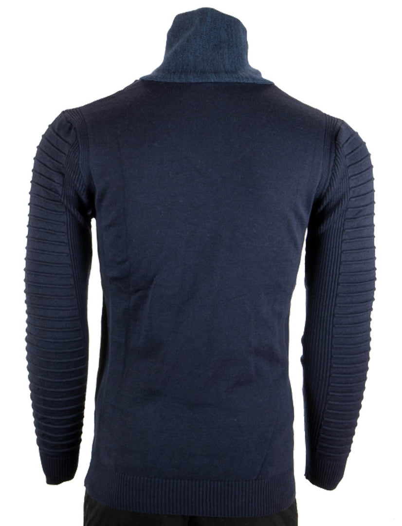 Sweaters for Men Pullover Navy with Light Blue Neck Long Sleeves – Vercini Cardigan - Made in Turkey - 100% Acrylic