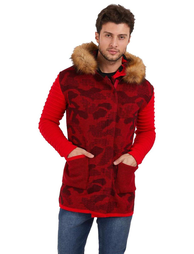 Long Sweaters for Men Full Sleeves - Slim Fit Coat – Free Size - Vercini Cardigan - Made in Turkey - 100% Acrylic  - Red