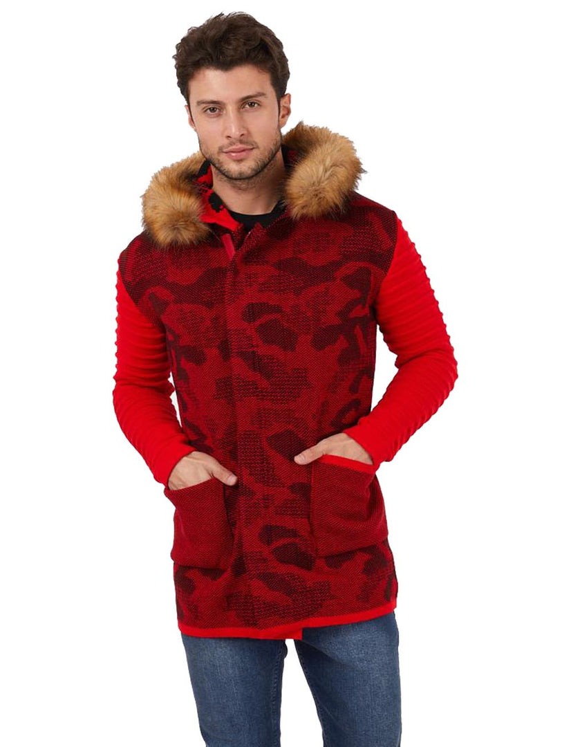 Long Sweaters for Men Full Sleeves - Slim Fit Coat – Free Size - Vercini Cardigan - Made in Turkey - 100% Acrylic  - Red